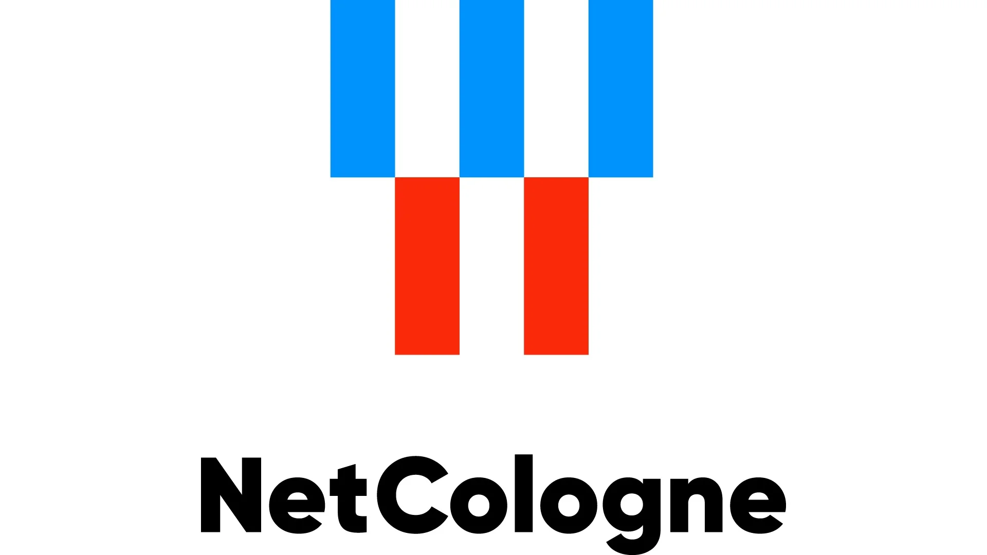Logo von NetCologne mit blauen und roten Streifen über dem Schriftzug "NetCologne".