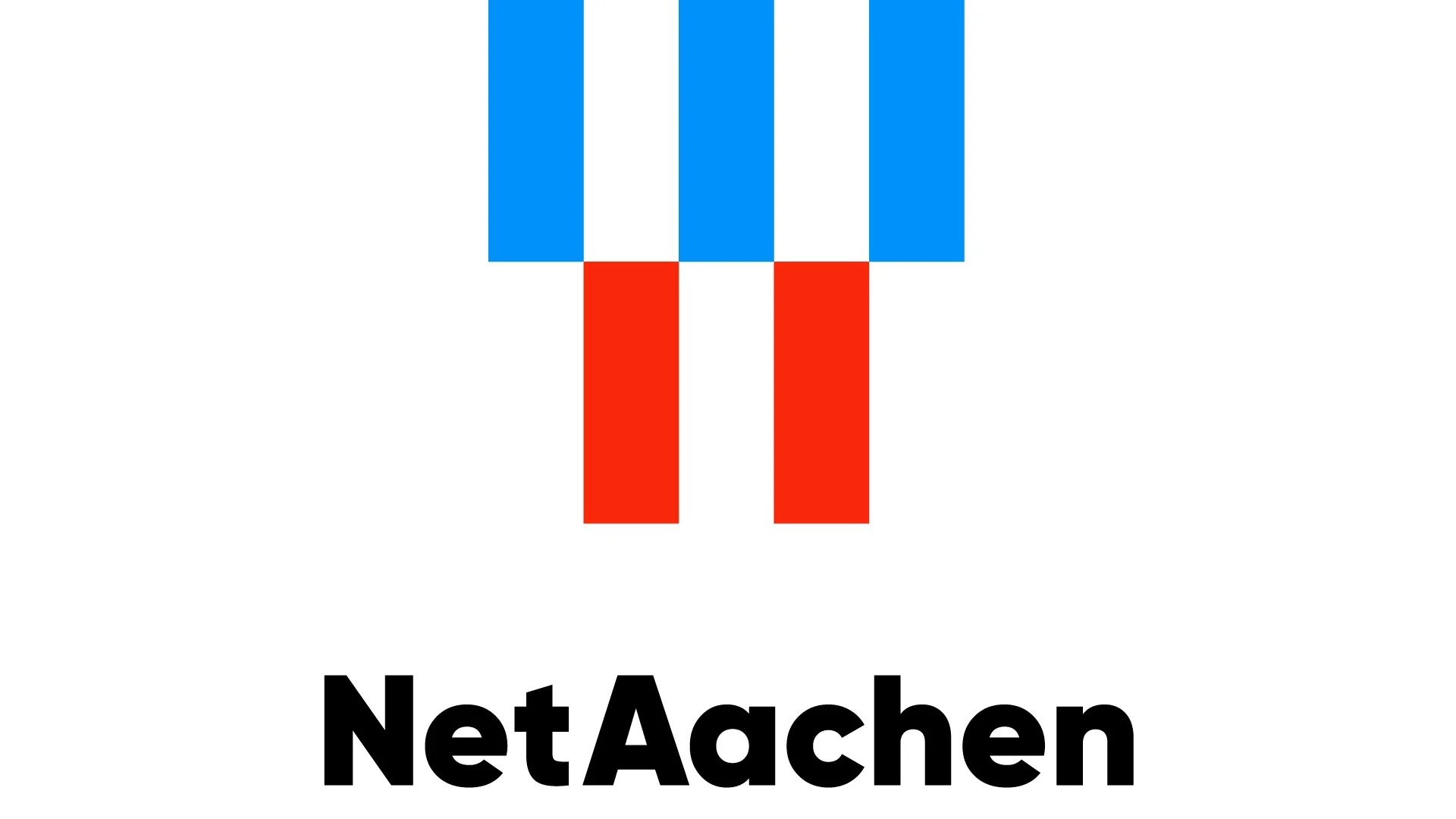 Logo von NetAachen mit blauen und roten vertikalen Streifen über dem Schriftzug „NetAachen“.